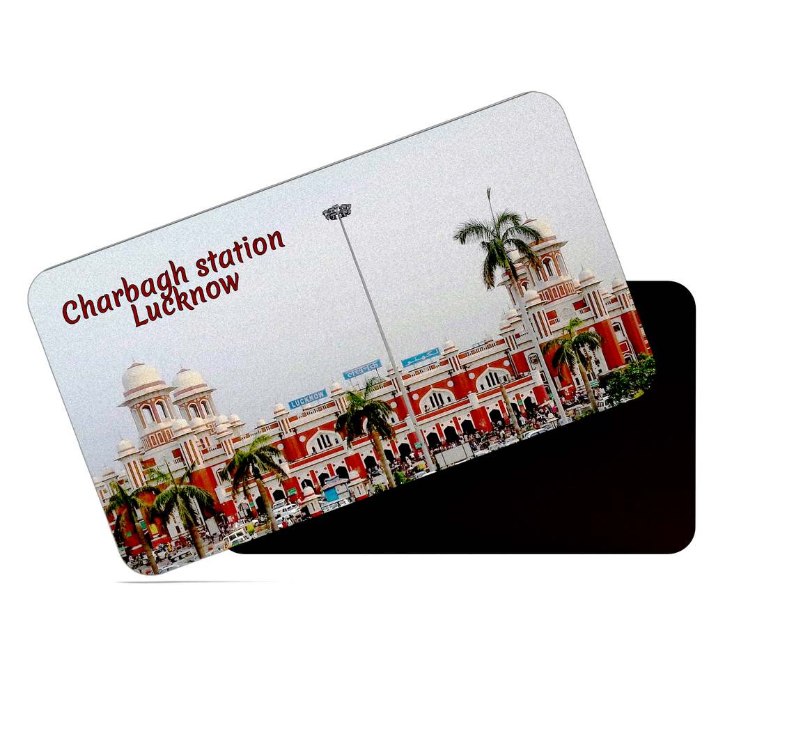 dhcrafts Multicolor Uttar Pradesh Charbagh Station Lucknow Design Rectangular Rubber Matte Finish Fridge Magnet / Magnetic Card Pack of 1 (8.6cm x 5.4cm)
